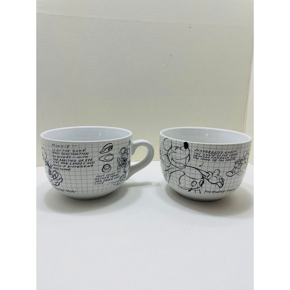 Disney Sketchbook Set of 2 Mickey & Minnie Large 29 oz Soup Mugs FLAWS